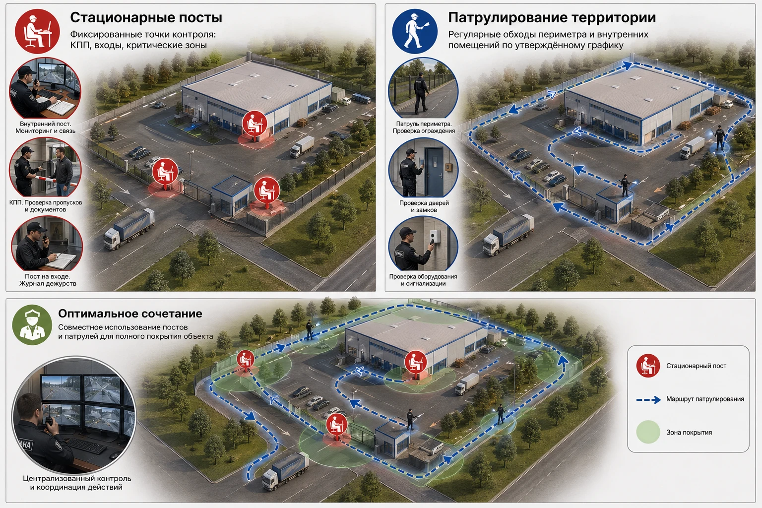 Типовые схемы организации охраны: стационарные посты и патрулирование